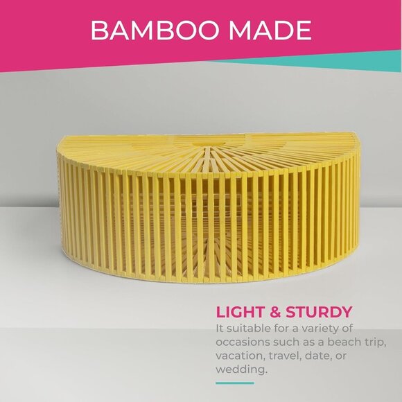 Women's Bamboo Handbag, Yellow, Handmade Tote for Summer, Great Gift for Birthda - Picture 5 of 7